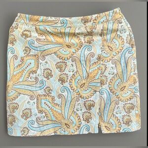 Vintage Tail Activewear Golf Slip-On Lined Skort Yellow/ Beige/Blue Paisley 8